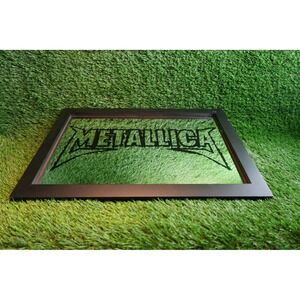 Metallica Logo Framed Wall Mirror Black Wood Frame Heavy Metal Band Decor